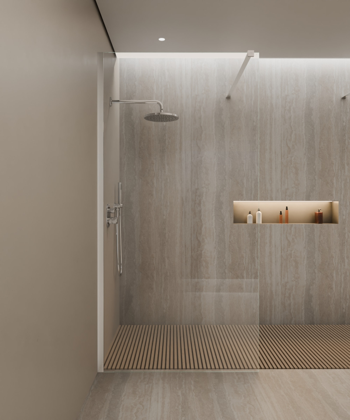 Paroi de douche fixe réversible longueur de 70 à 120 cm avec profilé et barre de renfort chromés Lixa