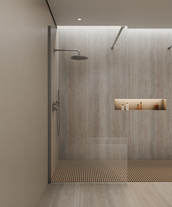 Paroi de douche fixe réversible longueur de 70 à 120 cm avec profilé et barre de renfort gun metal Lixa