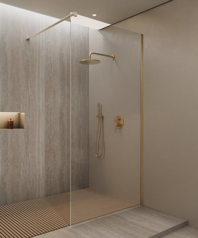 Lixa - Paroi de douche réversible verre sécurit avec profilé doré brossé
