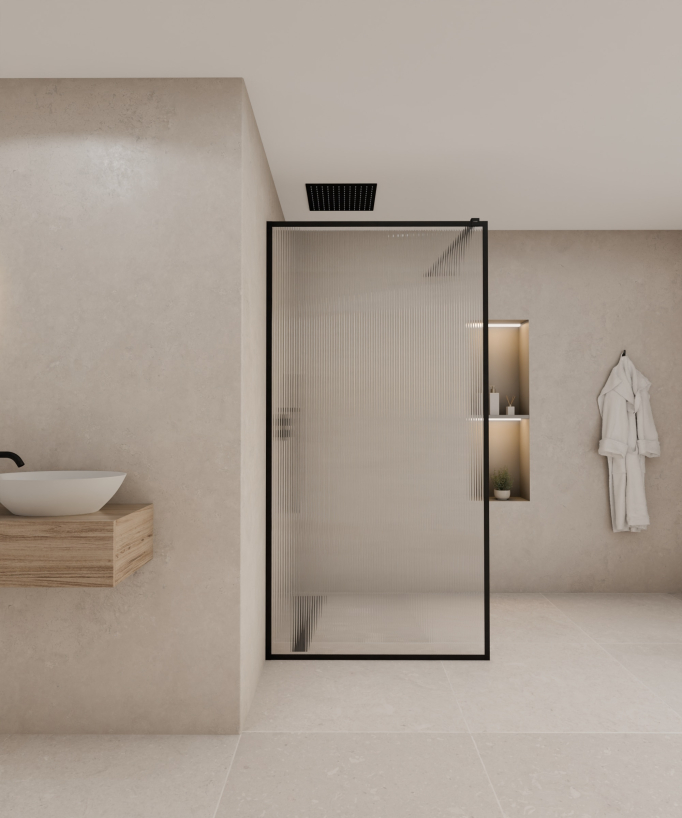 Sintra - Parete doccia fissa in vetro scanalato, telaio nero