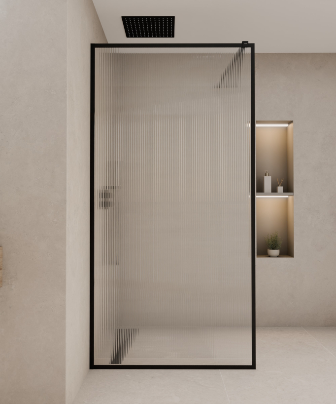 Sintra - Parete doccia fissa in vetro scanalato, telaio nero