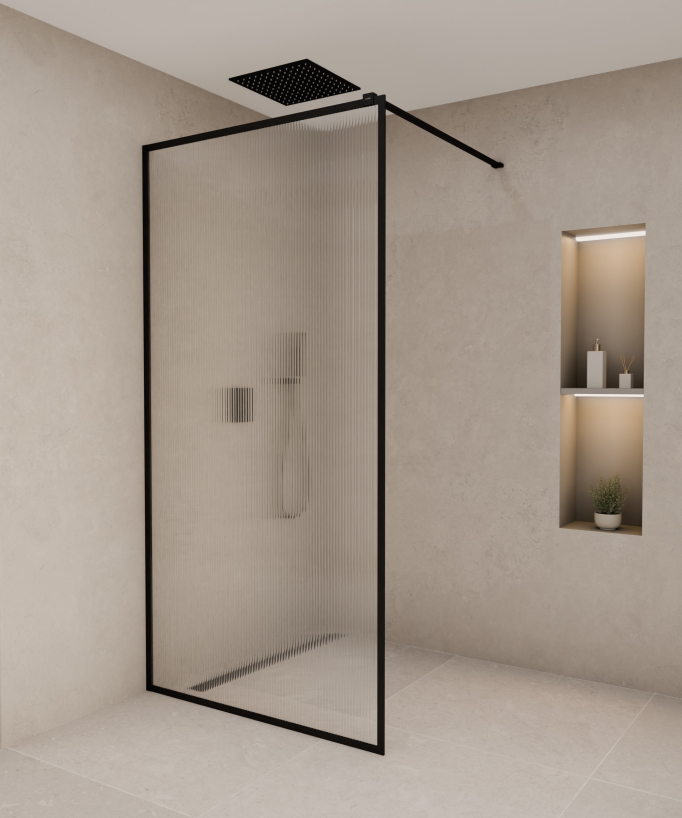 Sintra - Parete doccia fissa in vetro scanalato, telaio nero