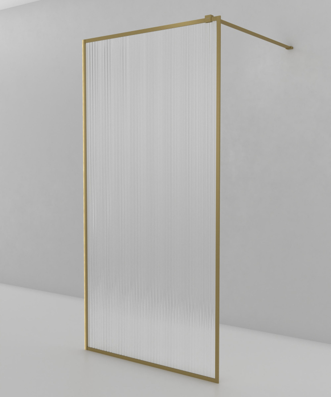 Sintra - Parete doccia fissa con profili oro spazzolato e vetro scanalato