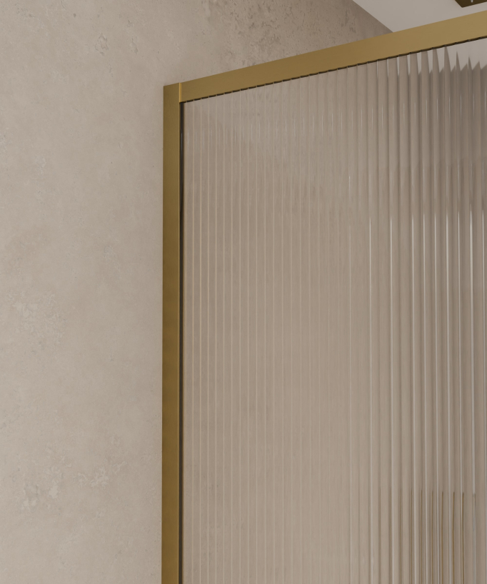 Sintra - Parete doccia fissa con profili oro spazzolato e vetro scanalato