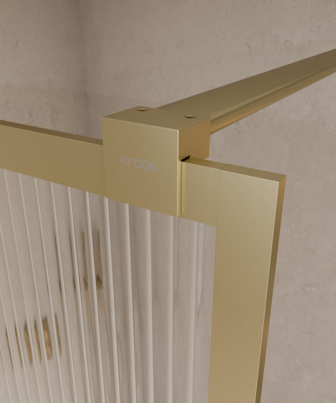 Sintra - Parete doccia fissa con profili oro spazzolato e vetro scanalato