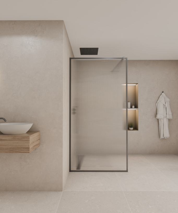 Sintra - Parete doccia vetro scanalato, telaio gunmetal