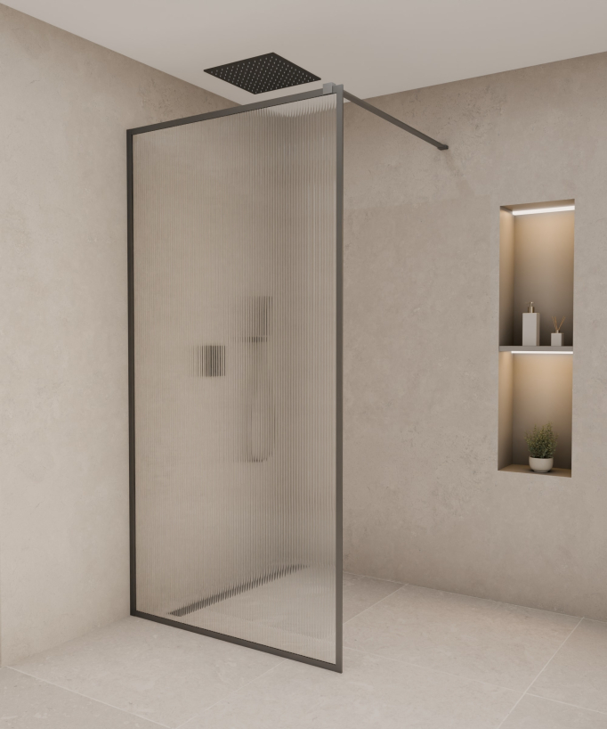 Sintra - Parete doccia vetro scanalato, telaio gunmetal