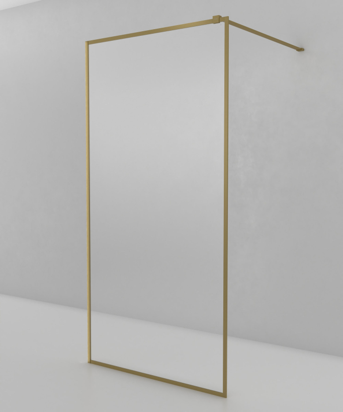 Evora - Parete doccia fissa in vetro trasparente, cornice oro spazzolato