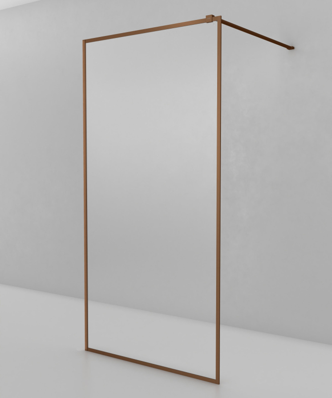 Evora - Parete doccia fissa in vetro trasparente, cornice oro rosa spazzolato