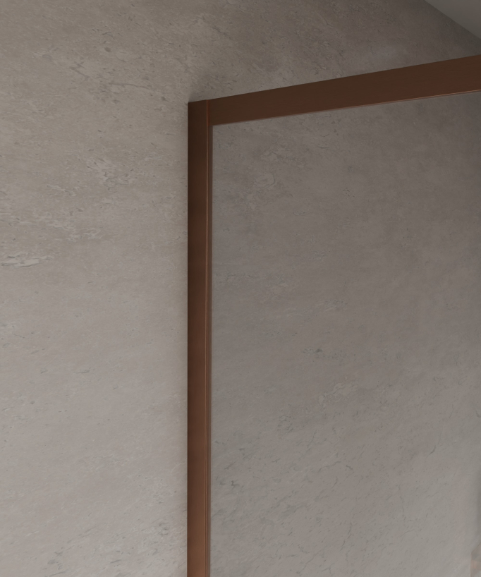 Evora - Parete doccia fissa in vetro trasparente, cornice oro rosa spazzolato