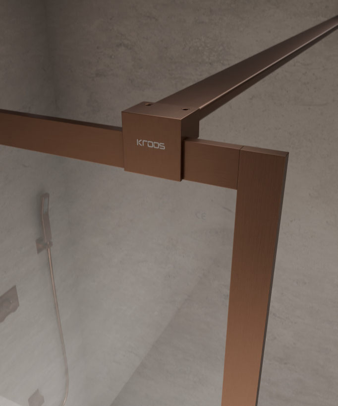 Evora - Parete doccia fissa in vetro trasparente, cornice oro rosa spazzolato