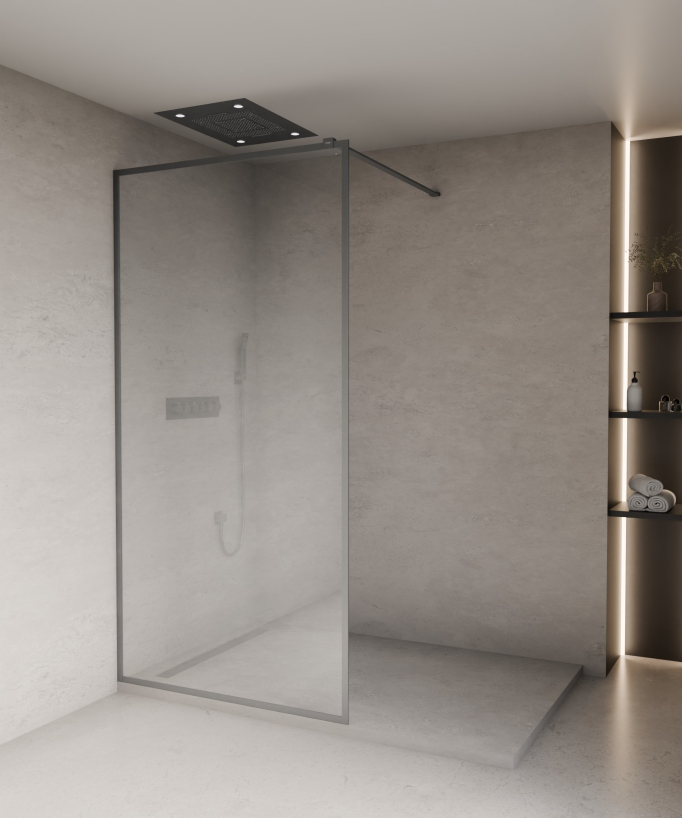 Evora - Parete doccia fissa in vetro trasparente, cornice gunmetal
