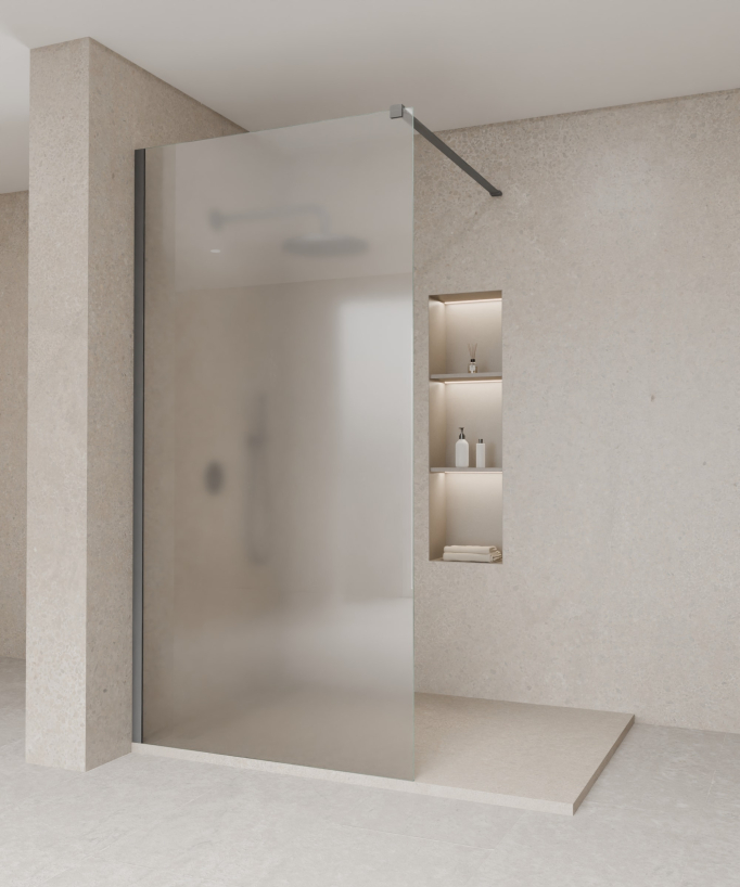 Tavira - Paroi douche fixe en verre Ice finition gunmetal