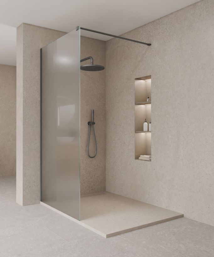 Tavira - Paroi douche fixe en verre Ice finition gunmetal
