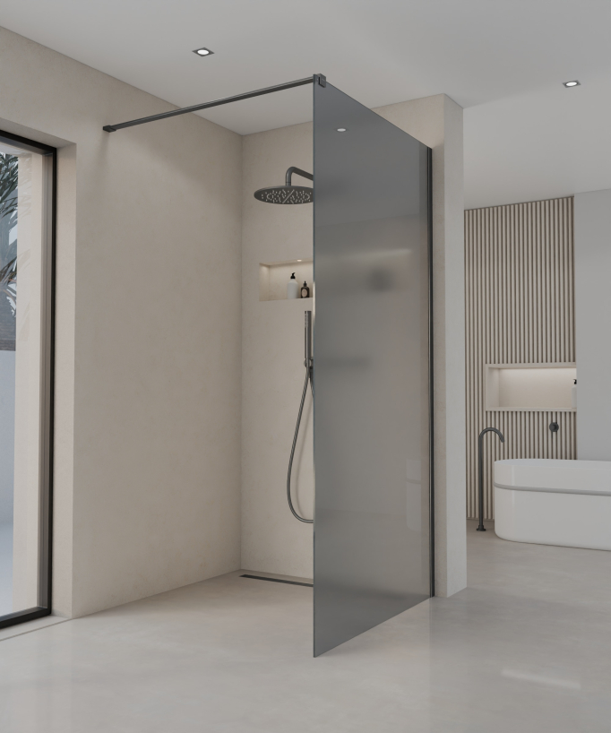 Seia - Parete doccia fissa fumé con profilo gunmetal
