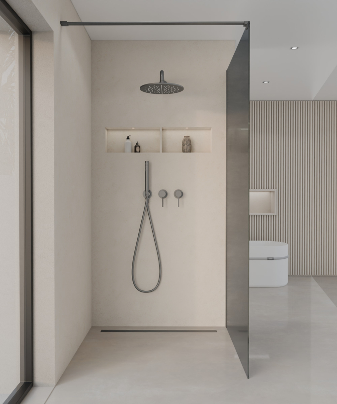 Seia - Parete doccia fissa fumé con profilo gunmetal