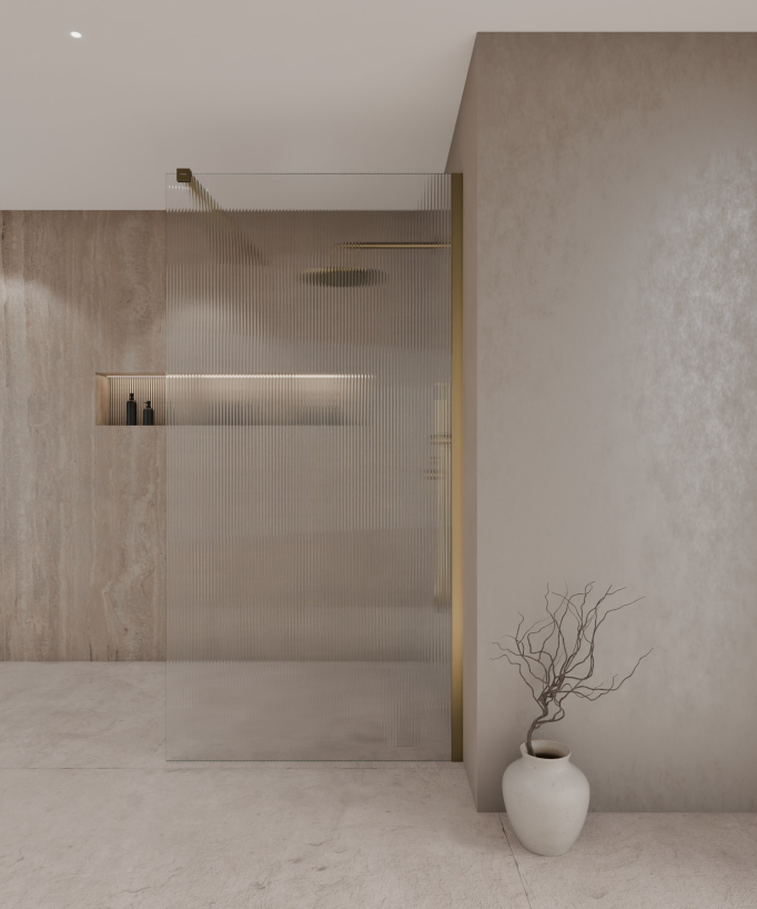 Vizela - Parete doccia walk-in oro spazzolato in vetro temperato scanalato - small