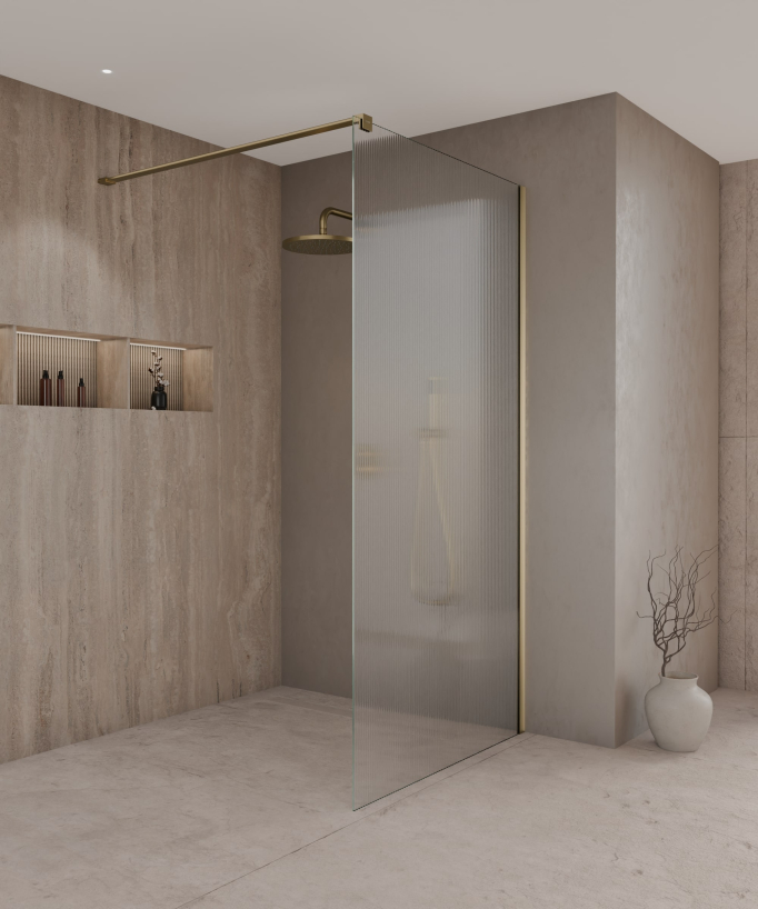 Vizela - Parete doccia walk-in oro spazzolato in vetro temperato scanalato