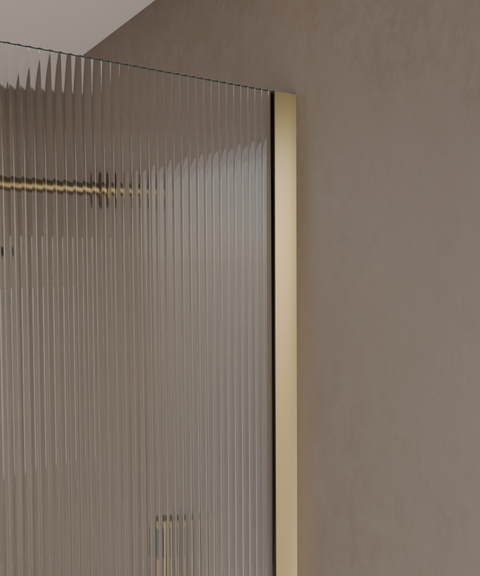 Vizela - Parete doccia walk-in oro spazzolato in vetro temperato scanalato