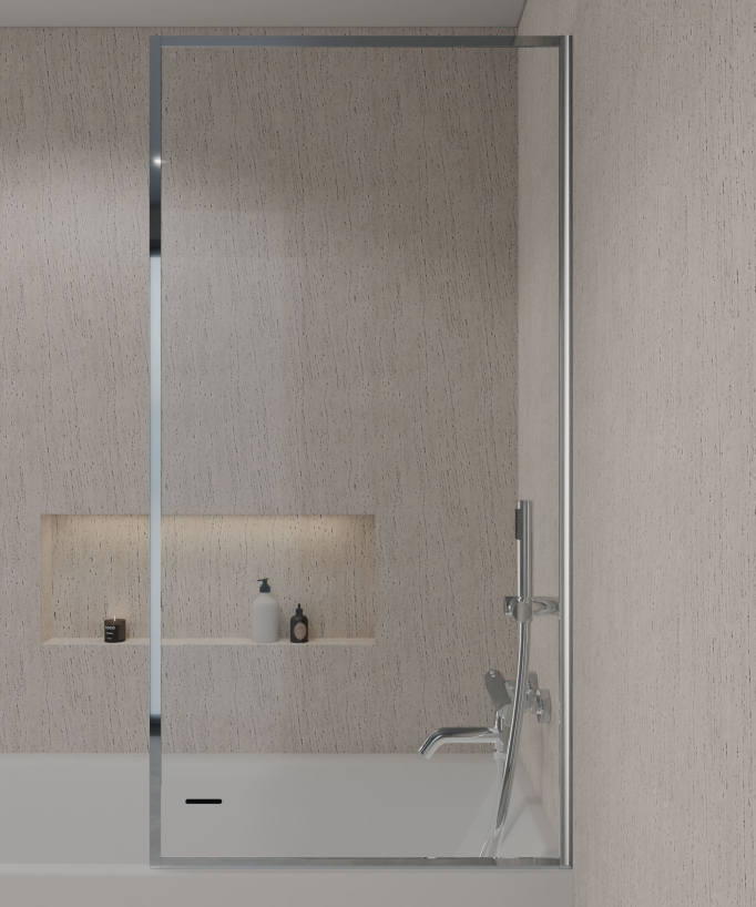 Pare baignoire fixe en verre trempé cadre chromé Guadra