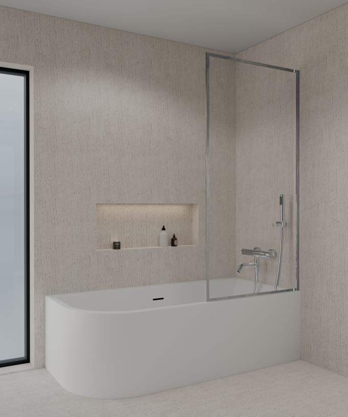 Pare baignoire fixe en verre trempé cadre chromé Guadra