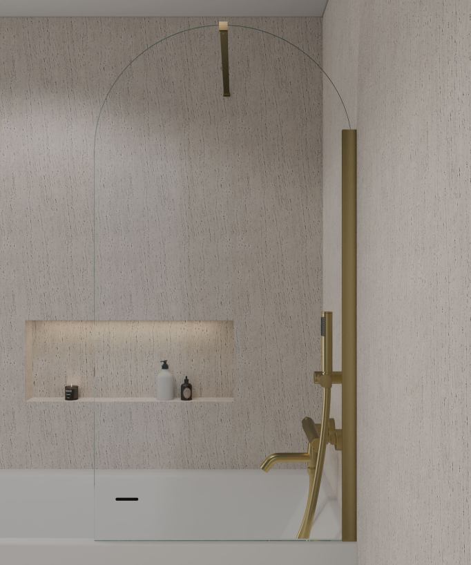 Pare-baignoire fixe 140 x 70 cm profilé doré brossé - Leira