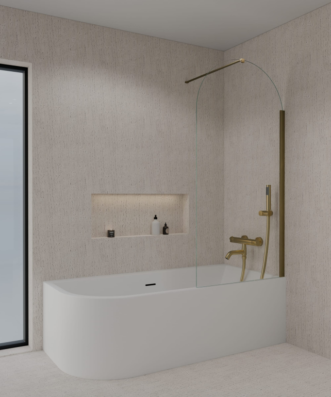 Pare-baignoire fixe 140 x 70 cm profilé doré brossé - Leira