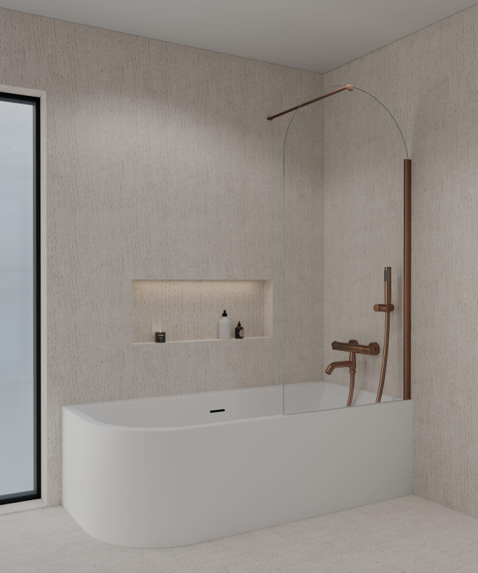 Pare baignoire fixe 70 cm en verre trempé arrondi or rose brossé - Leira 