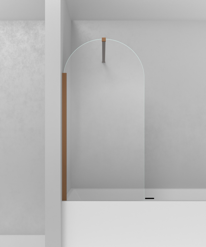 Pare baignoire fixe 70 cm en verre trempé arrondi or rose brossé - Leira 