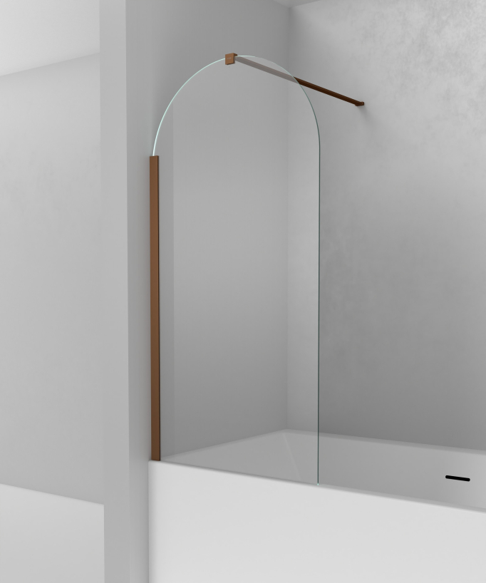 Pare baignoire fixe 70 cm en verre trempé arrondi or rose brossé - Leira 