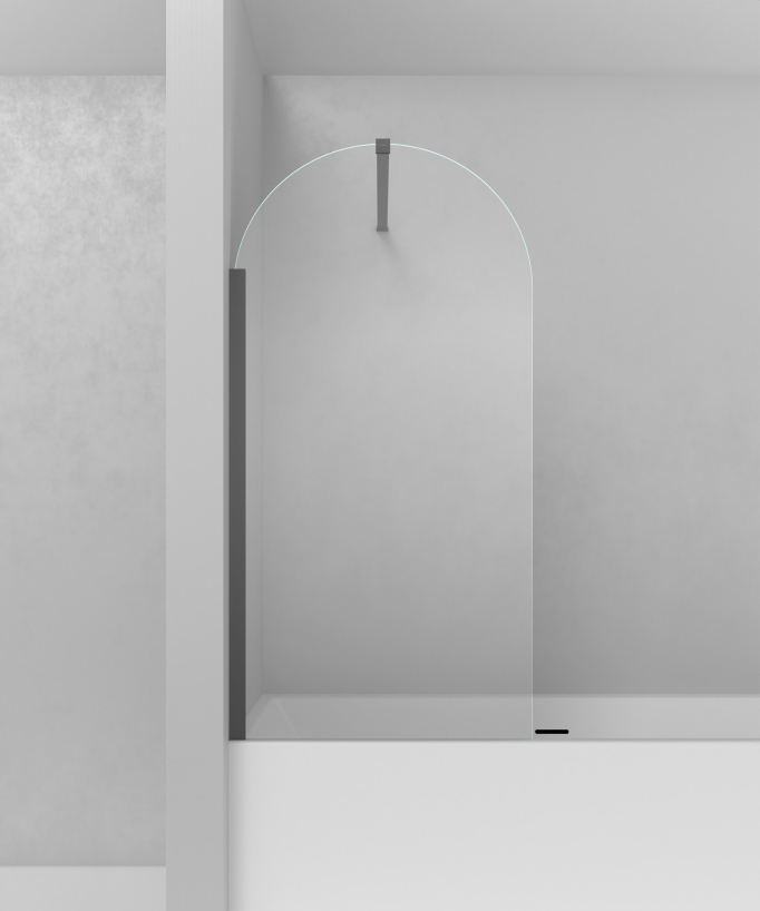 Pare-baignoire fixe 70 x 140 cm en verre trempé arche avec profilé et barre de renfort gun metal - Leira 