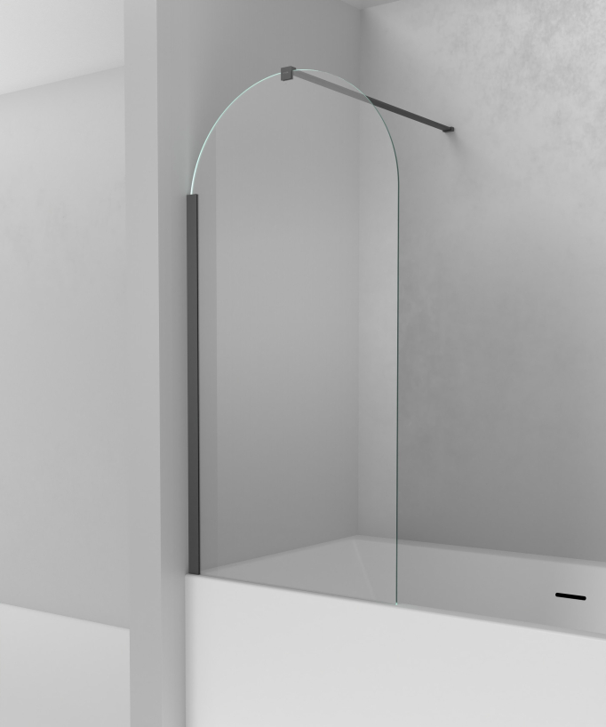 Pare-baignoire fixe 70 x 140 cm en verre trempé arche avec profilé et barre de renfort gun metal - Leira 