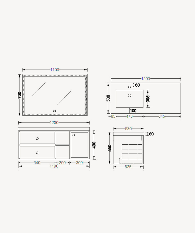 Meuble de salle de bain Gris Delhi - 120 cm