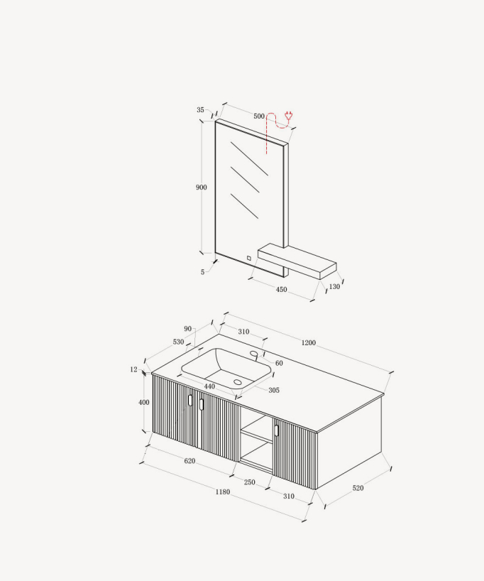 Meuble de salle de bain Gris Bombay - 120 cm