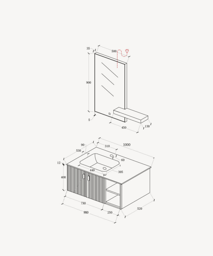 Meuble de salle de bain Gris Bombay - 100 cm
