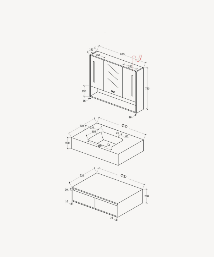 Meuble de salle de bain Blanc Madras - 80 cm