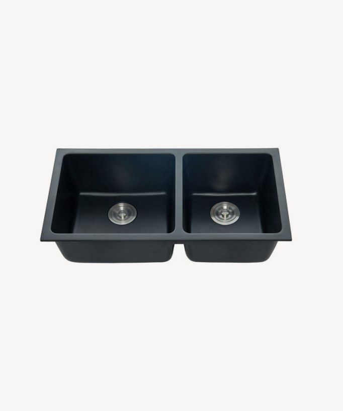 Évier double 820 mm - granit noir - Fusain