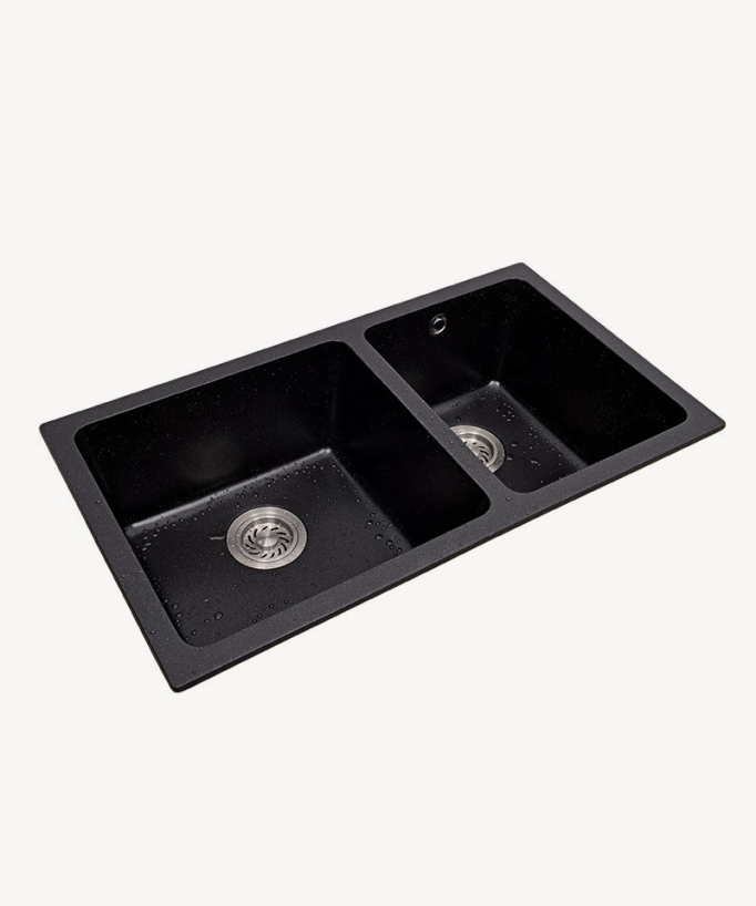 Évier double 820 mm - granit noir - Fusain