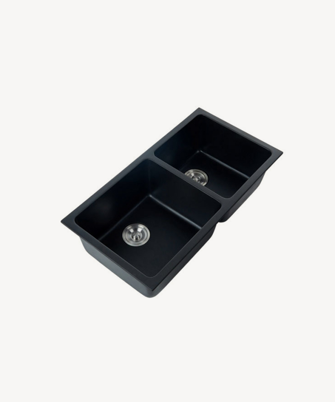 Évier double 820 mm - granit noir - Fusain