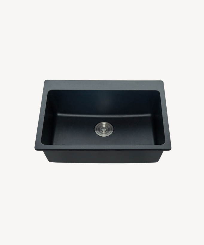 Evier de cuisine simple 680 mm - granit noir mat - Lotus