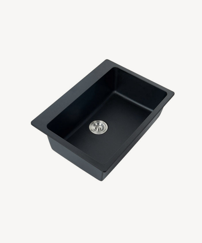 Evier de cuisine simple 680 mm - granit noir mat - Lotus