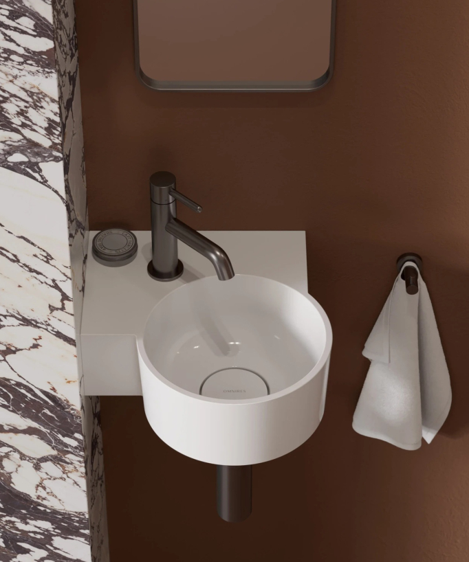 Ovo - Lavamani sospeso rotondo - Bianco lucido