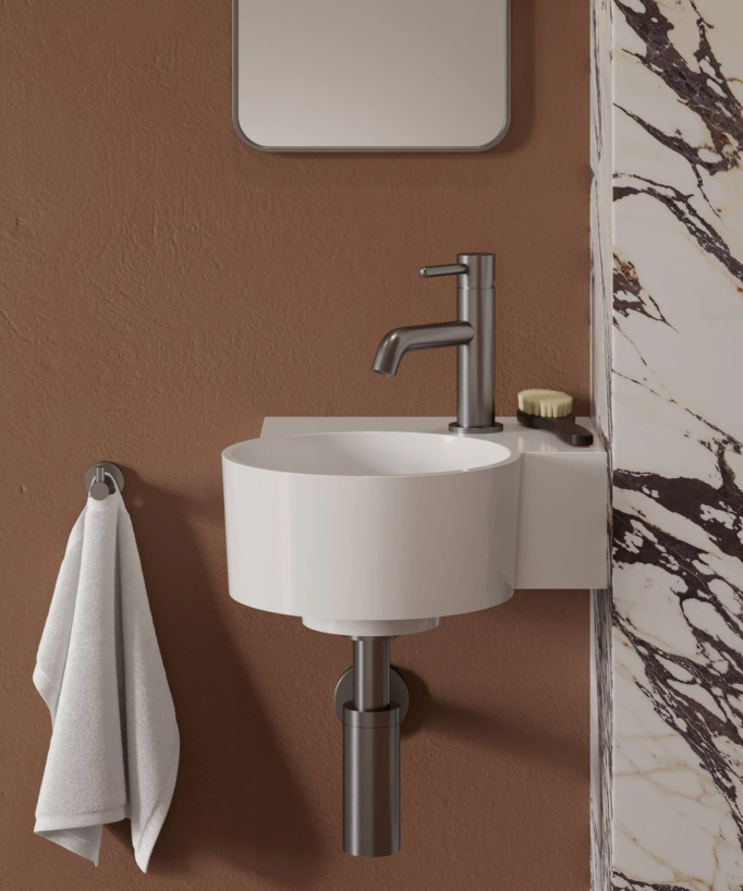 Ovo - Lavamani sospeso rotondo - Bianco lucido