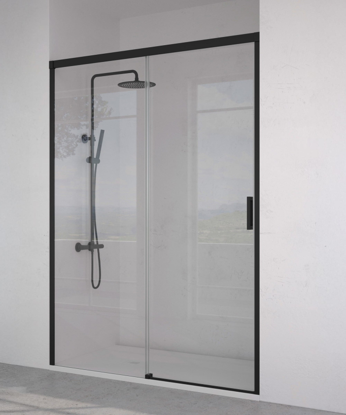 Parete doccia fissa e porta scorrevole nera Serie Q - small