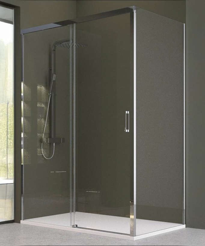 Parete doccia con porta scorrevole cromata Serie Q - small