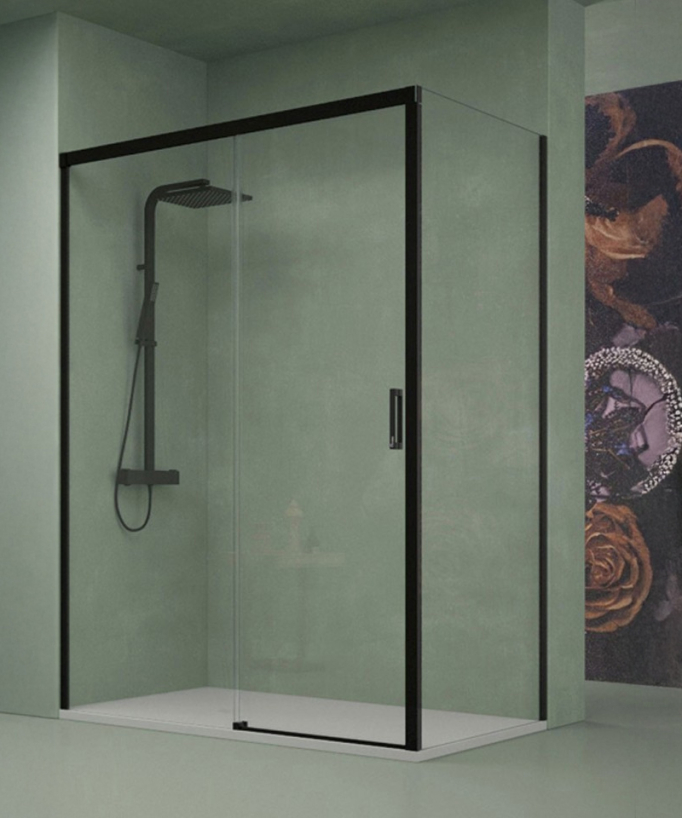 Parete doccia con porta scorrevole nera Serie Q - small