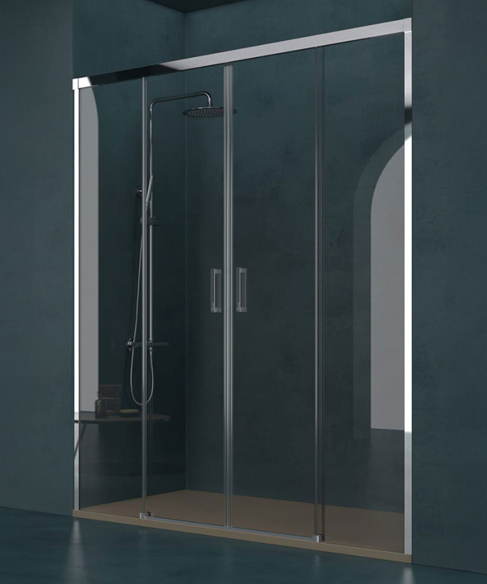 Parete doccia a doppia porta scorrevole cromata Serie Q - small