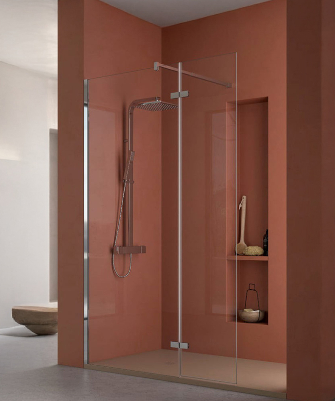 Paroi de douche fixe avec volet rabattable, finition chromée, Série Abat