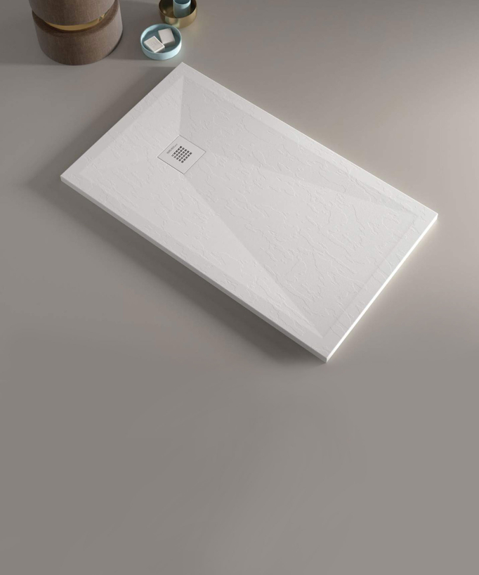 Receveur de douche Blanc finition ardoise Stone Plus, grille de couleur