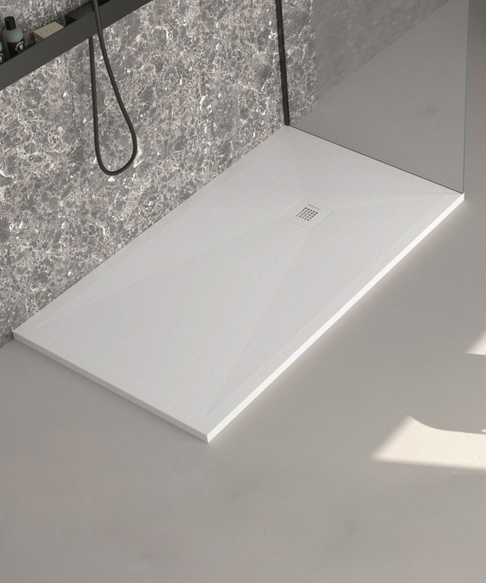 Piatto doccia Grigio 7035, finitura liscia Stone Plus, griglia colorata